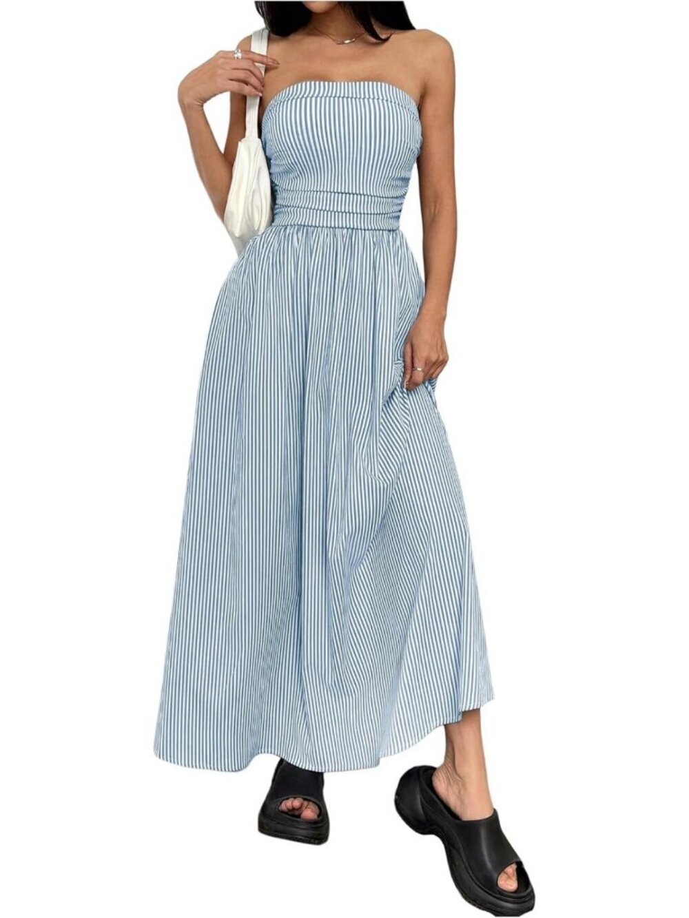 Striped Strapless Maxi Dress - Casual Long Summer Dress for Women, Perfect for